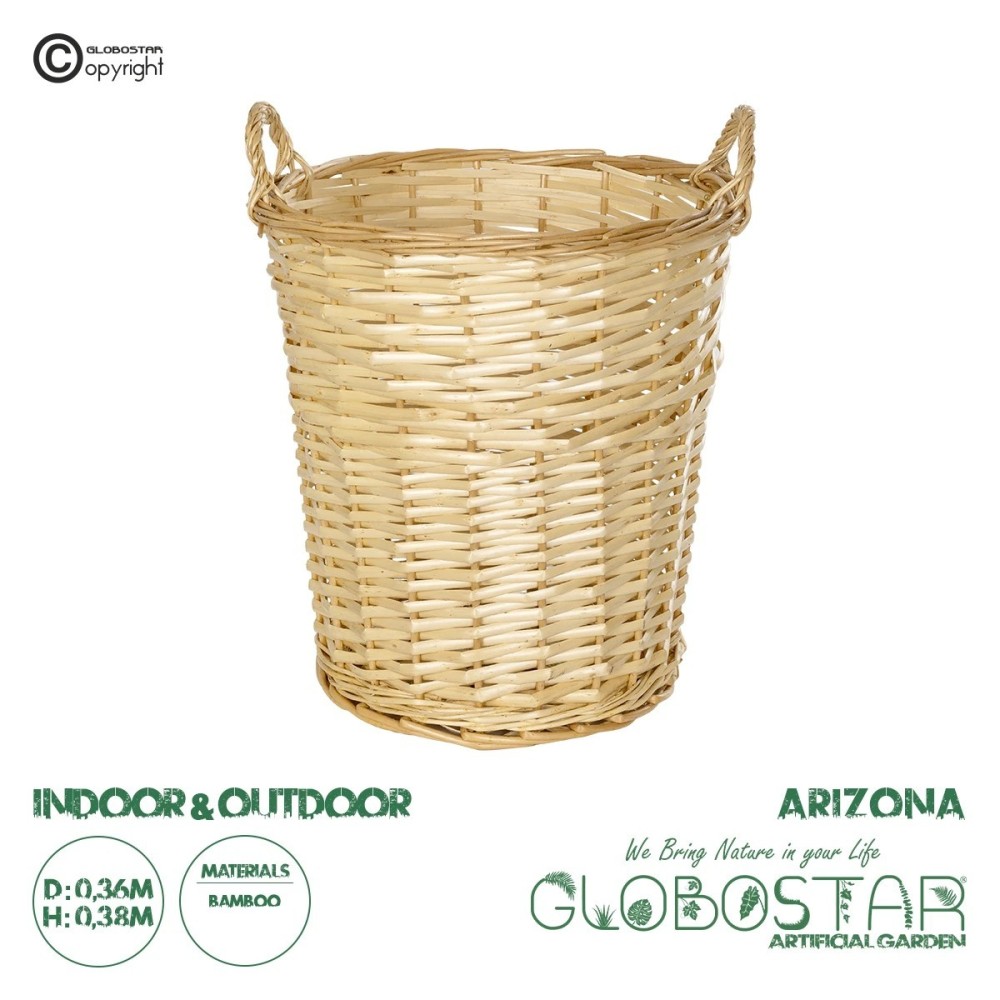GloboStar® Artificial Garden ARIZONA 21503 Διακοσμητικό Πλεκτό Καλάθι - Κασπώ Γλάστρα - Flower Pot Μπεζ Φ36 x Υ38cm